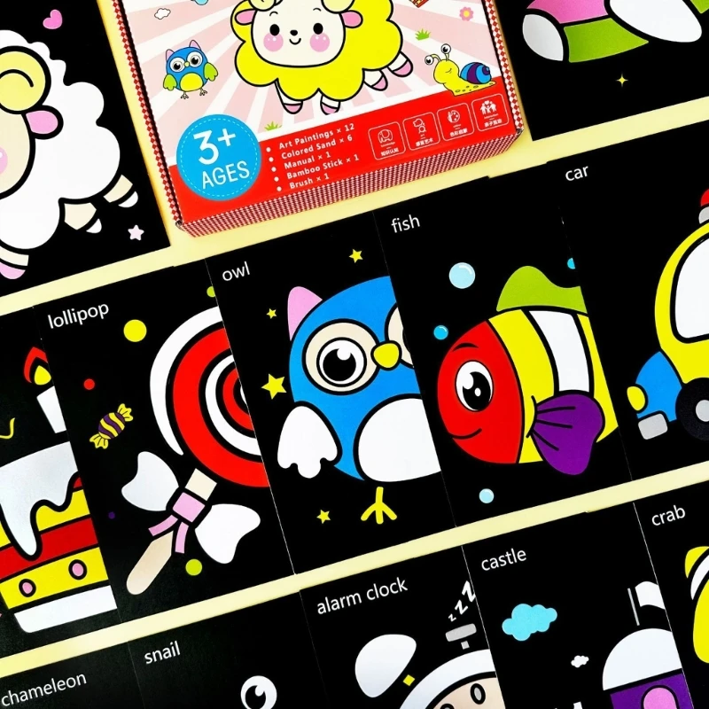 Полный детский инструмент для рисования песком с 12 карточками 6 бутылками песка