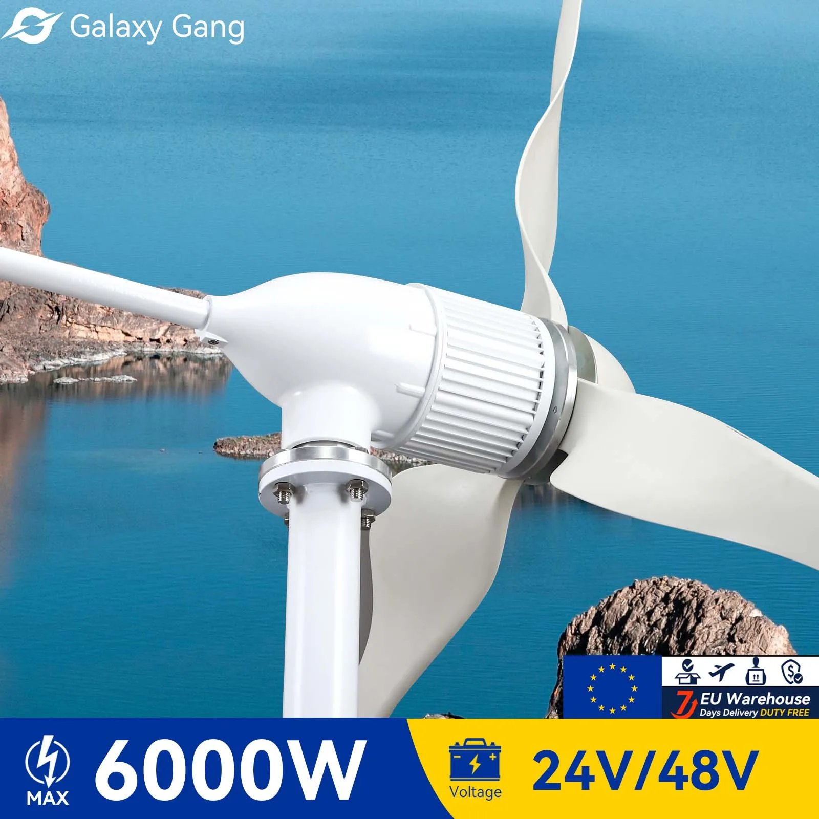 

5Days EU Delivery Galaxy Gang 6000w Windmill Turbine GeneratorKit 6kw Power 3 Blade 24V 48V With MPPT Charger Hybrid System