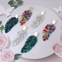 3 colors colorful leaf acetate fiber long drop earrings for women 2022 new design party birthday wedding luxury dangle earring