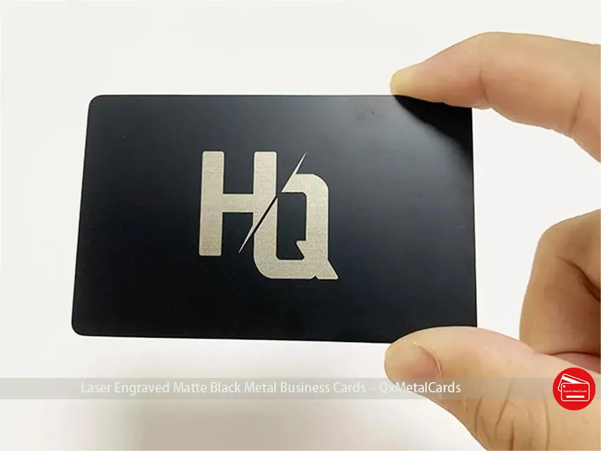 Laser Engraved Black Metal Business Card with matte surface finish