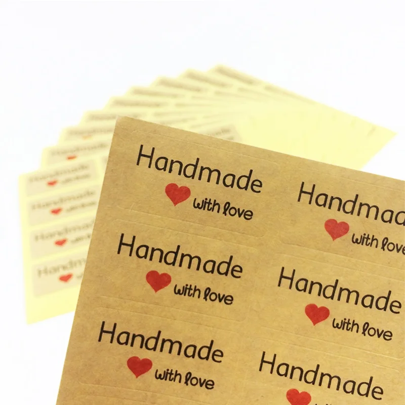 

1200pcs/pack 'Handmade With Love' Red Heart Rectangular Sealing Sticker DIY Gift Package Decorative Paper Label Stickers