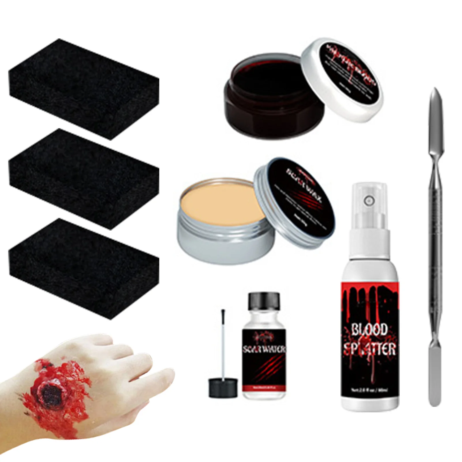 Halloween SFX Makeup Kit Halloween SFX Accessories Include Scar Wax Fake Blood Splatter Halloween Party Makeup Accessories Face