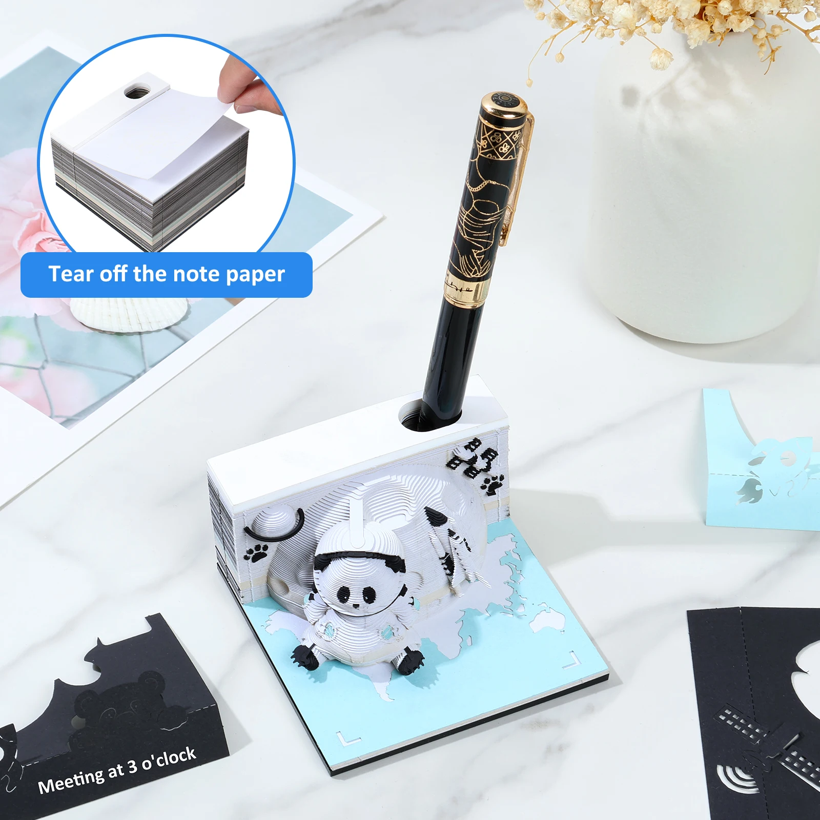 3D Блокнот для заметок Creative Panda Настольный блокнот с держателем ручек Tear-Away Art DIY