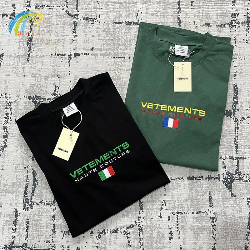 

Oversized Green Vetements T-shirts Men Women Casual Hip Hop Streetwear Cotton High Quality Letter Embroidery VTM Summer Tees