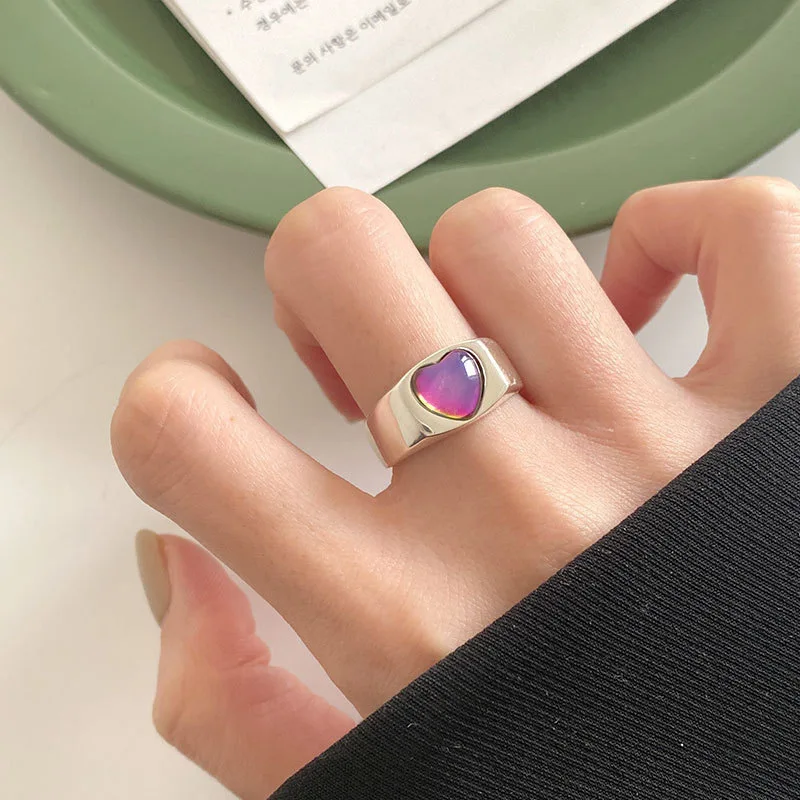 

New Fashion Creative Colorful Love Heart Ring for Women's Party Birthday Silver Color Open Ring Lover Girlfriends Jewelry Gift