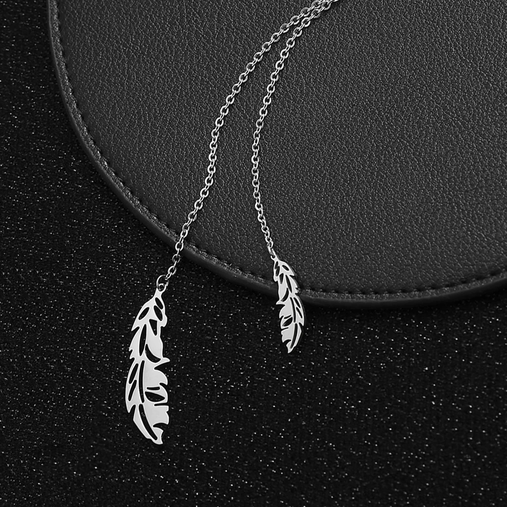 

New Bohemian Style Long Quill Feather Pattern Necklace Statement Stainless Steel Pendant For Women Fine Jewelry Collares YP8628