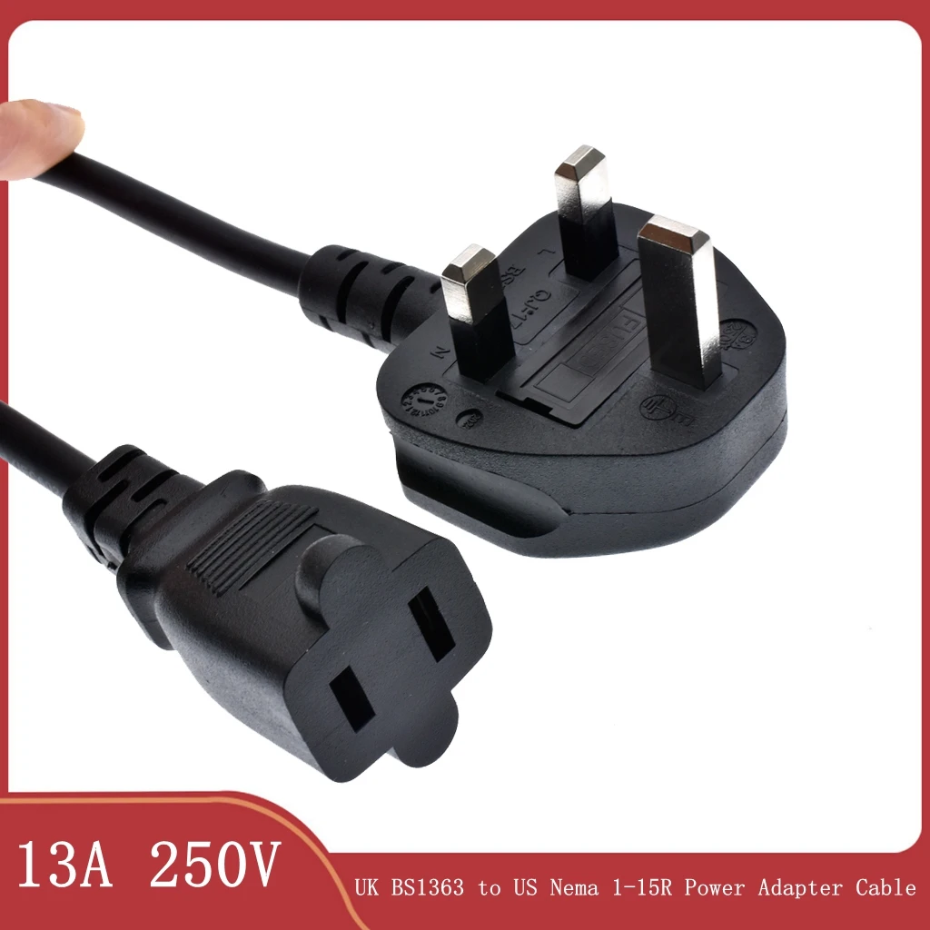 Сетевой кабель BS1363 с 3-контактным штекером и гнездовым адаптером для США, штекер Сингапура Гонконга в США Nema 1-15R, шнур адаптера питания