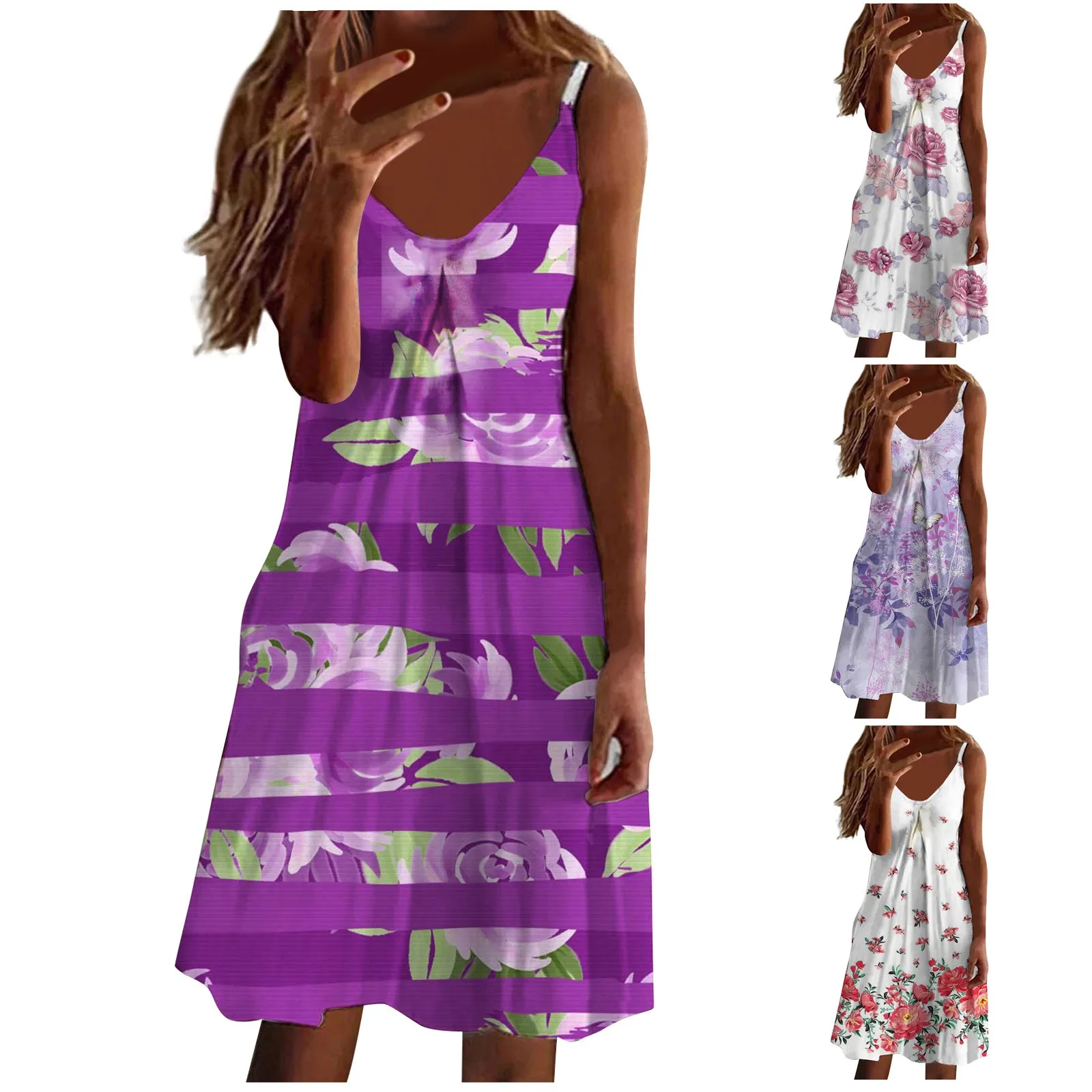 

Robe Femme Printed Sundress Sling Strap Mini Dress Printed Dress Evening Dresses For Women 2022 New Casual Summer Women's V Neck