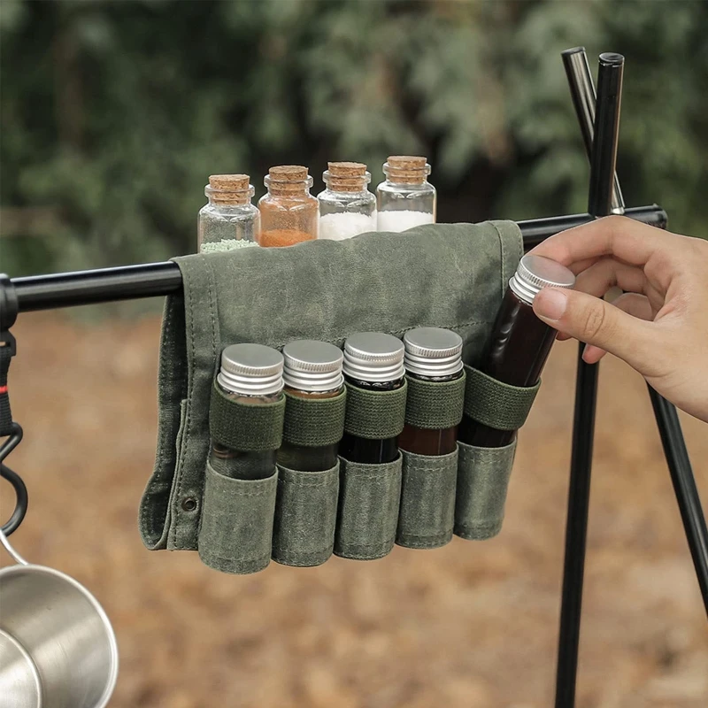 

Canvas Seasoning Storage Bag with 9 Jars Condiment Container Set