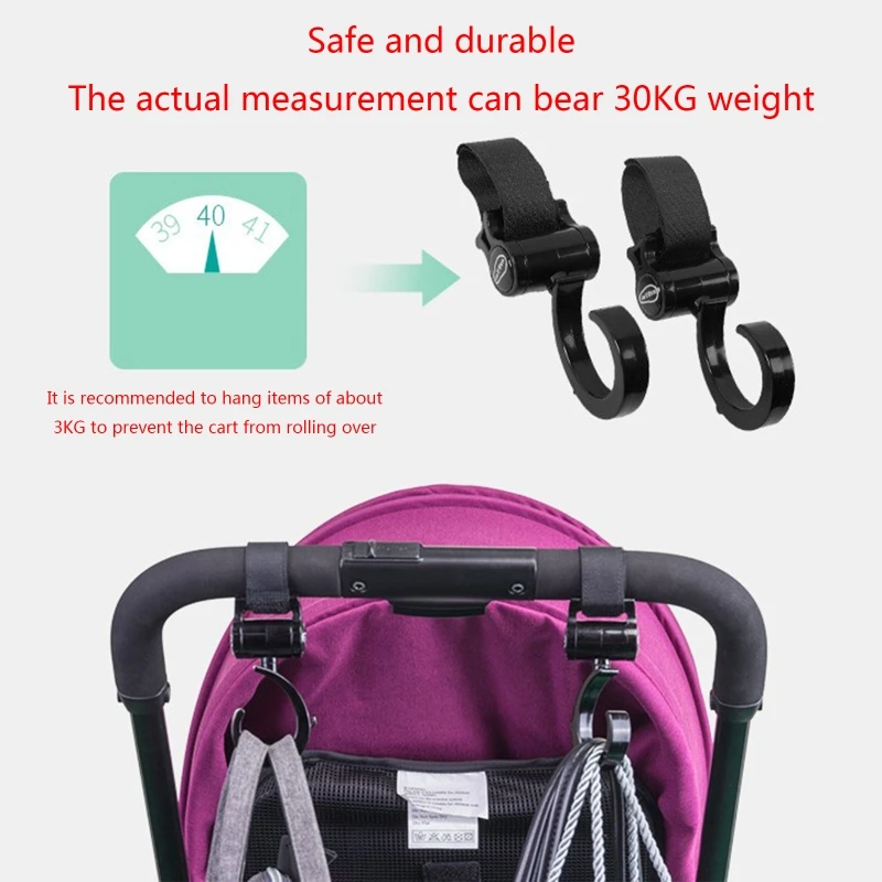

1 Pair Baby Stroller Hooks 360° Rotation Heavy Duty Multifunction Hook for Pouch Handbag for Creative Pram Hook Anti Def
