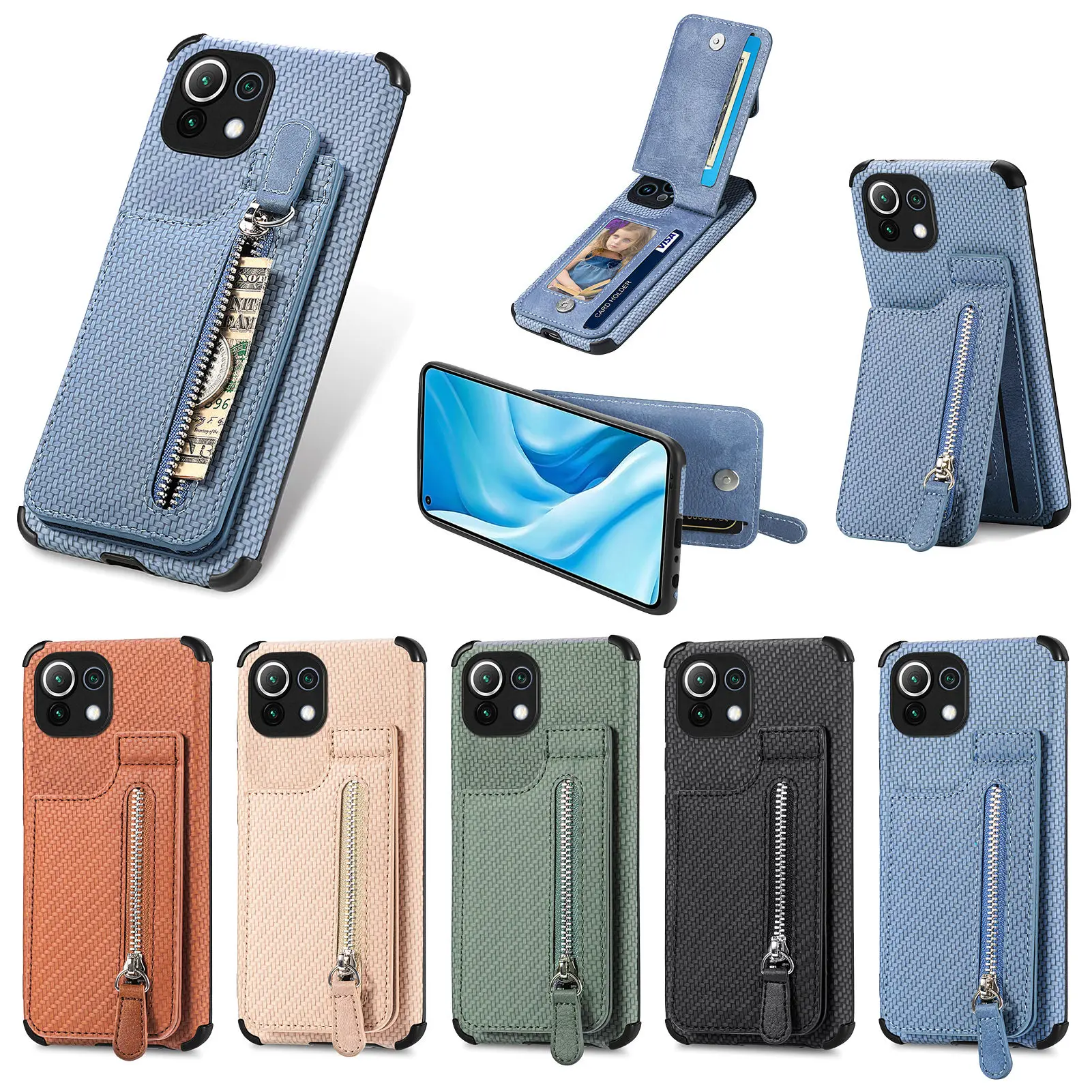 

Zipper Wallet Cards Solt Case For XiaoMi Redmi Note 11 Pro 10s 10 4G 10C 9Pro POCO X3 NFC for Mi 11 lite10T Funda Stand Cover