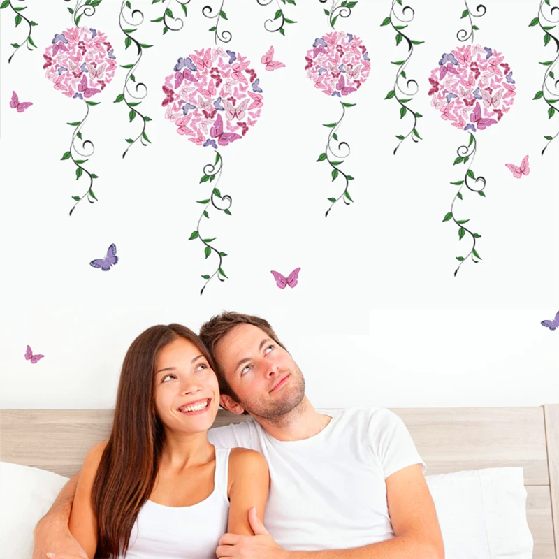 

colorful flower spring butterfly floral vine wall stickers home decor living room diy wedding decoration decals pvc mural art