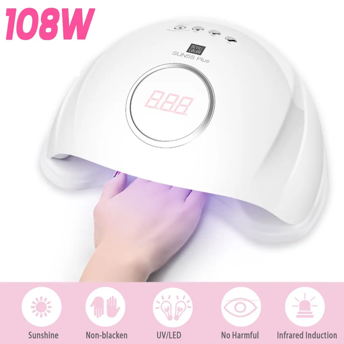 

УФ-лампа для сушки гель-лака, 108 ВТ, 72 Вт