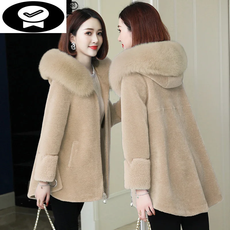 Real Sheep Shearling 100% Coat Women Winter 2023 Hooded Natural Wool Collar Jackets Female Fur Coats Manteau Femme Gxy216