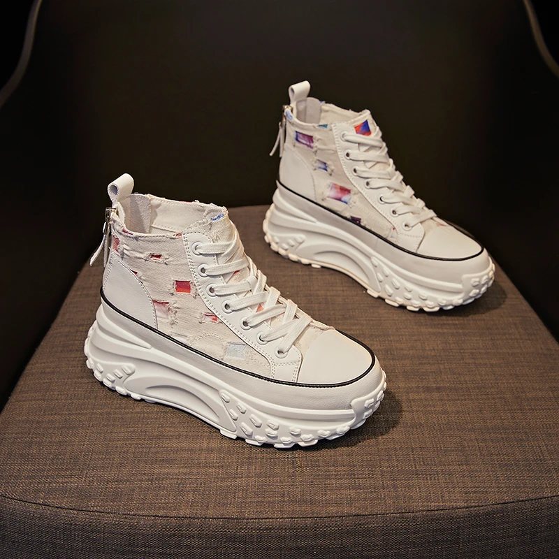 Canvas Platform Sports Shoes for Women 2023 Designer Casual Sneakers Girls Flats Zipper Hidden Heels Chic Elegant Athletic Shoe