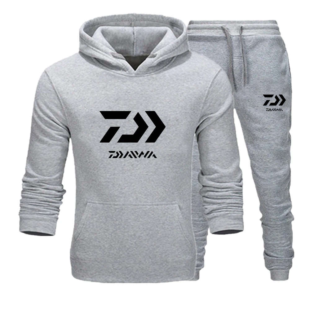 Autumn Winter Men's Tracksuit Daiwa Fishing Print 2 Pieces Set Sweatshirt + Sweatpants Couple Hoodies Suit Women Clothing