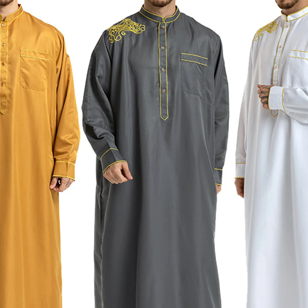 Middle East Ethnic Costumes Muslim Robe Male Aristocrat Luxury Arabic Islamic Embroidery Prayer Dress Robe Worship Service