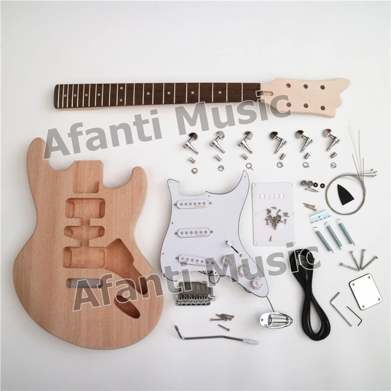 Комплекты для необработанной электрогитары Afanti Diy из красного дерева, полуготовый корпус гитары, набор для гитары со всеми деталями оборудования (ATM-057-02)