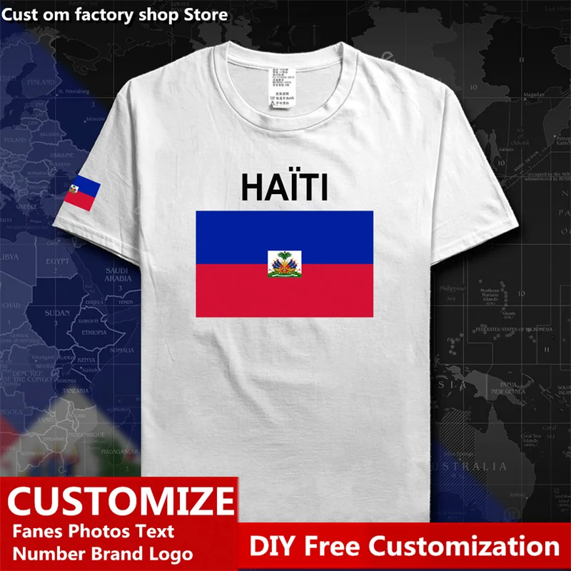 

Футболки из хлопка для мальчиков с надписью на заказ, с изображением имени, номера, нации, флага страны ht, французской гаитянской Республики,...