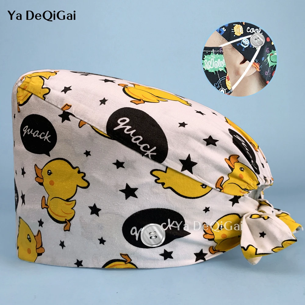 

Nutritionist Adjustable Button Breathable Multicolor Printing Fashion Salon Cap Cotton Comfortable Leisure Spa Unisex Scrub Hats