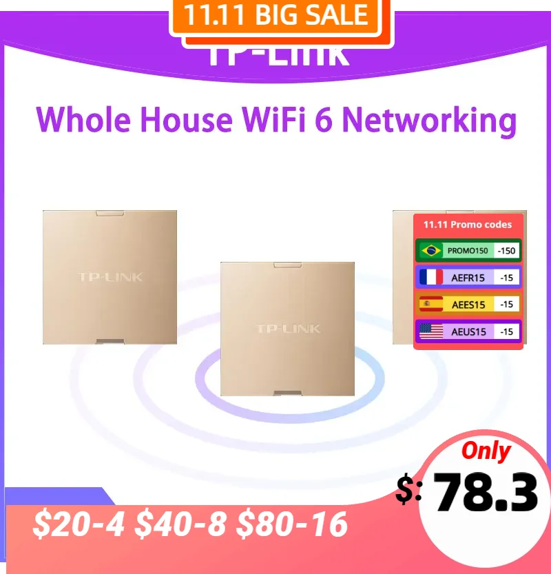 

TP-Link Home WiFi 6 Wireless Coverage 160MHz High-speed AX3000Mhz 2.4G&5G Router MESH Hotspots XAP3000GI-Gold Wi-Fi 802.11ac