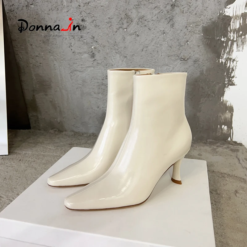 

Donna-in/женские полусапожки из вощеной овечьей кожи на высоком каблуке туфли-лодочки на каблуке «рюмочка» роскошные кожаные женские ботильоны с острым носком на каблуке 8,5 см