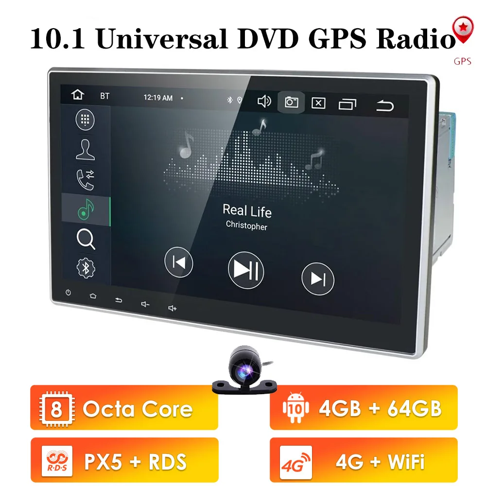 

10.1-дюймовый 2Din Android10.0 Универсальный Автомобильный без DVD плеер стерео радио GPS навигация WIFI Bluetooth DAB OBD2 TVbox 4 Гб RAM + карта + камера