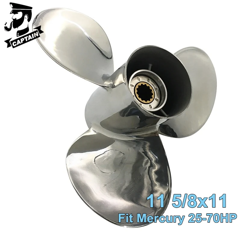 

Captain Boat Propeller 11 5/8x11 Fit Mercury Outboard 25 30 40 45 50 55 60 70HP 13 Splines Stainless Steel 3 Blades Marine Parts