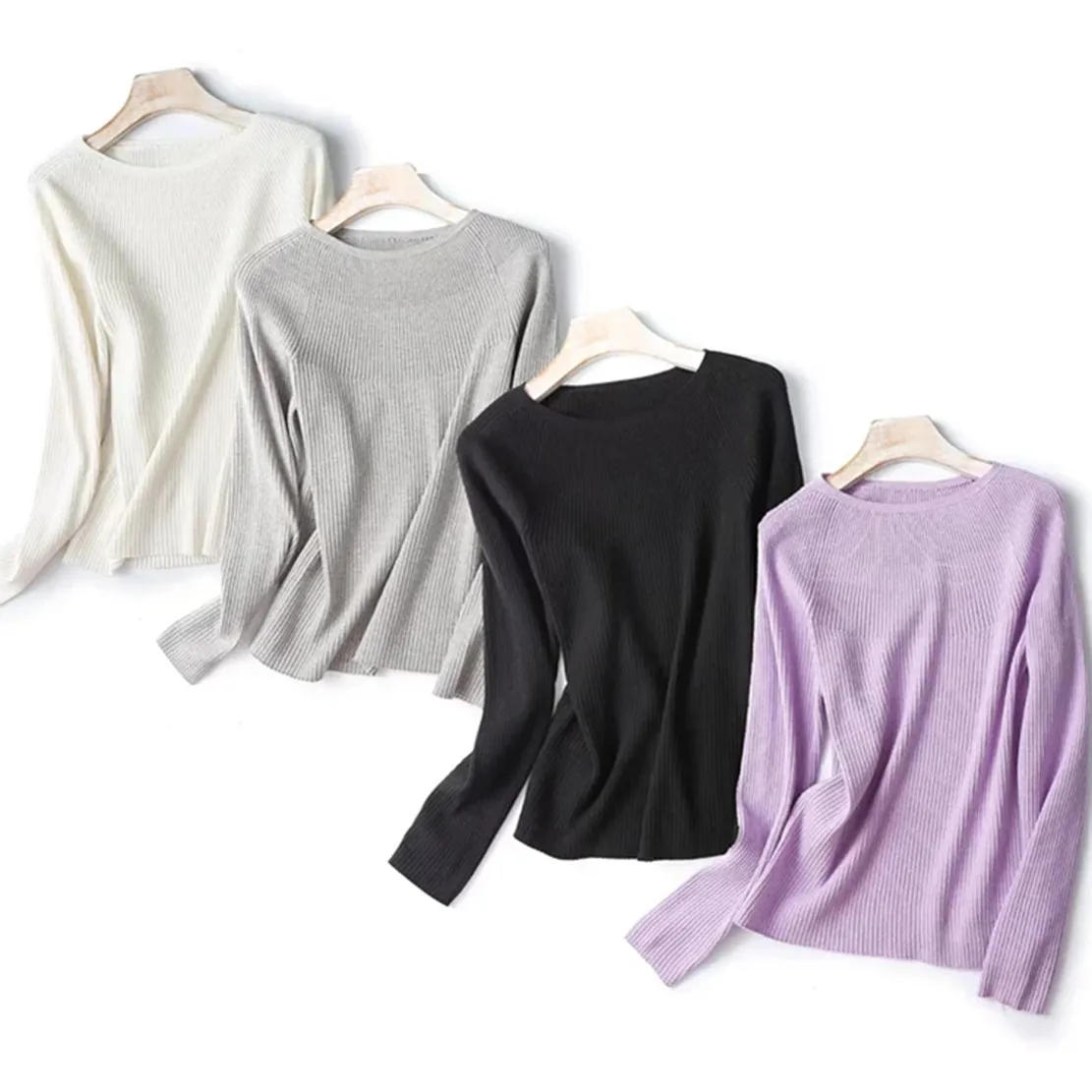 

Maxdutti England Style Fashion Simple Basic Multicolor Boat Collar Office Lady Casual Knitwear Knitted Sweaters Women Tops