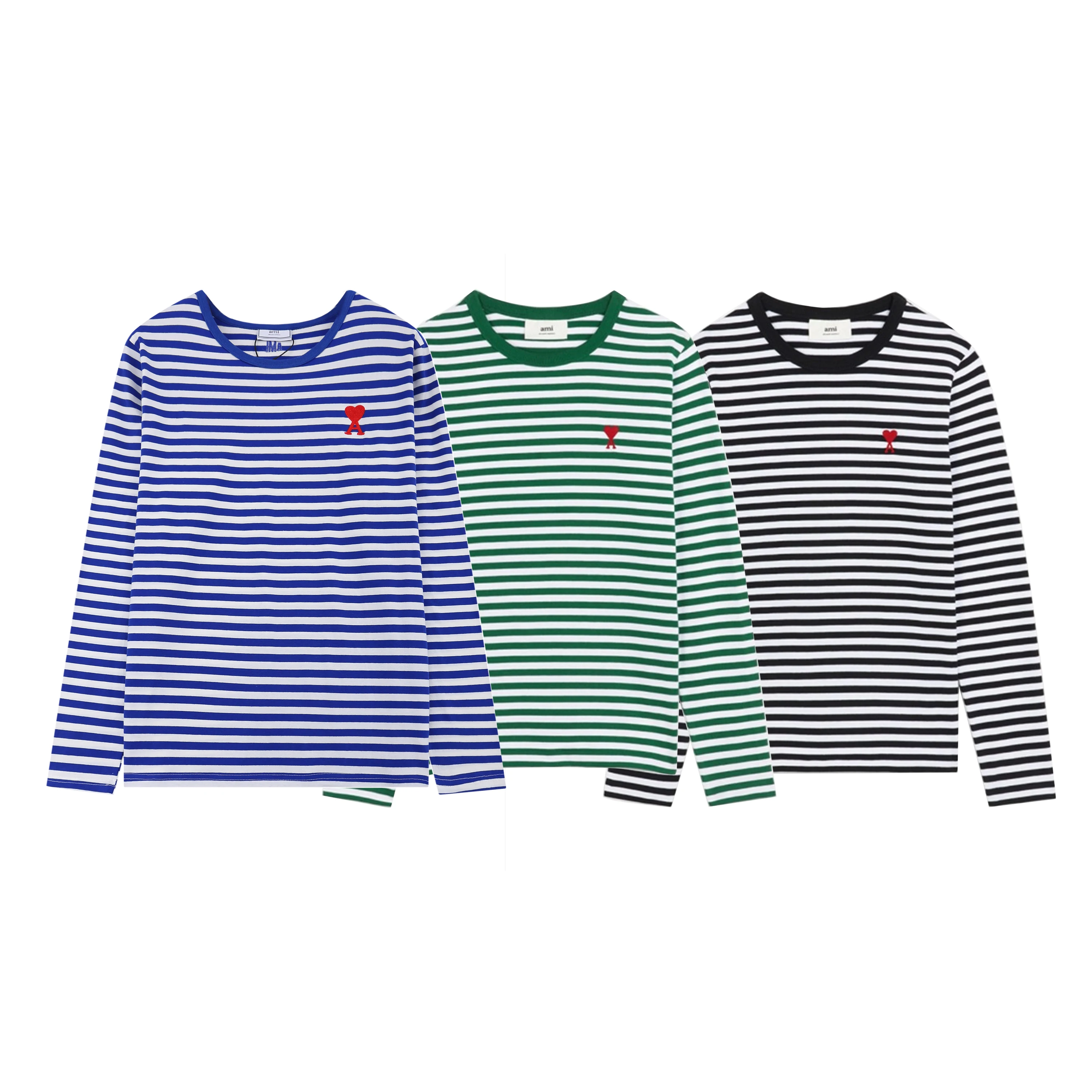 

2022 New Men Women Striped T-shirt Fashion Embroidery Cotton O-neck Long-sleeved Stitching Color Couple T-shirt