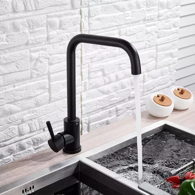 

Matte Black Kitchen Faucets Stainless Steel Kitchen Mixer Single Handle Hot Cold Water Mixer Tap for Kitchen Rotate Taps