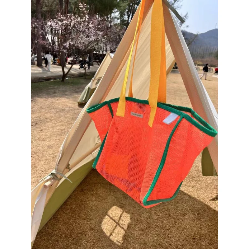 Toy Beach Bag Korean Portable Mesh Beach Bag Leaking Bath Bag Bath Pocket Large Capacity Travel Swimming Storage Bag Toy Basket