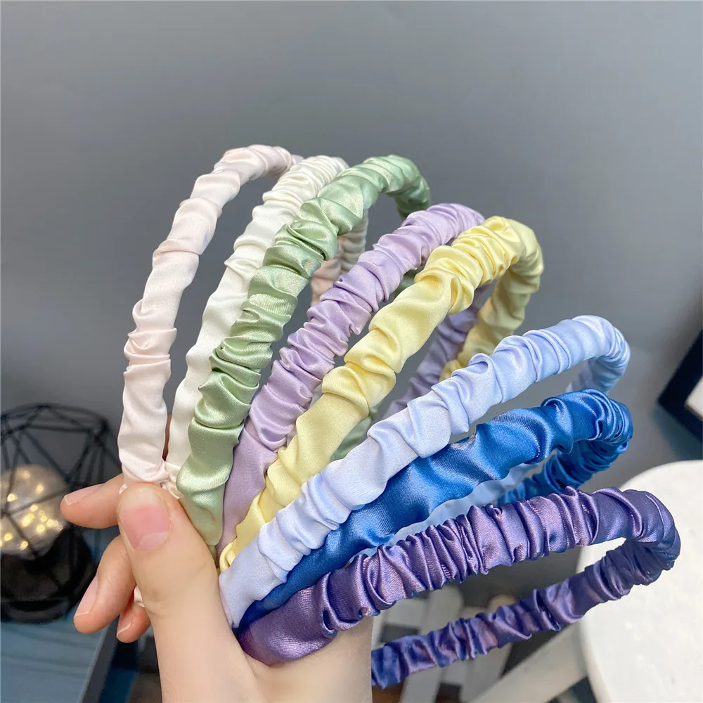 

Sweet Satin Pleated Headband Cute Korean Cream Color Silk Hair Band For Girls Women Face Wash Summer Headwear Hair Accessories