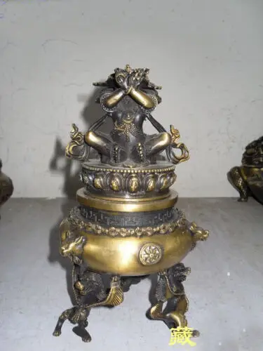 

Old Bronze Buddhist deity Vajradaka Dorje Kandro Incense Burnerss Censer Statue