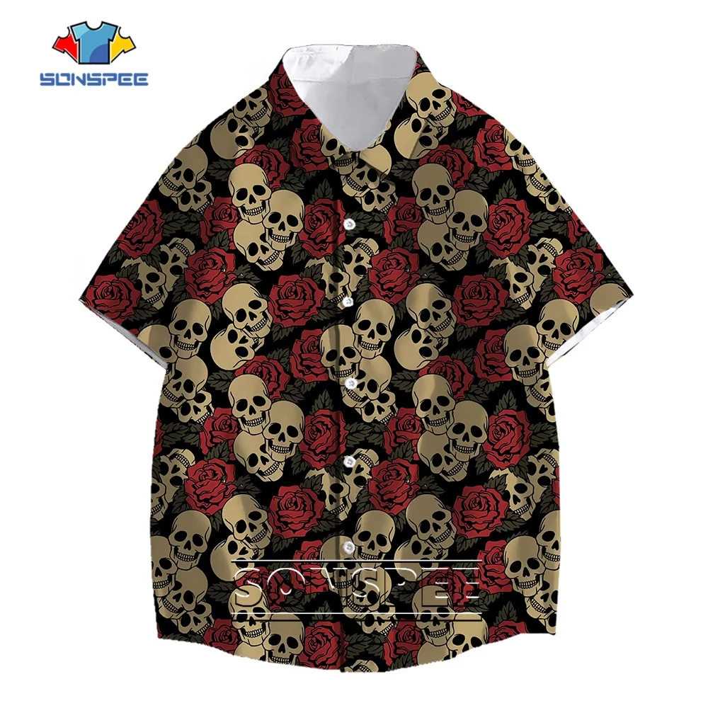 Гавайская рубашка в стиле унисекс SONSPEE, ужасная уличная одежда с 3D-принтом черепа Хелла, повседневные спортивные топы оверсайз с коротким рукавом