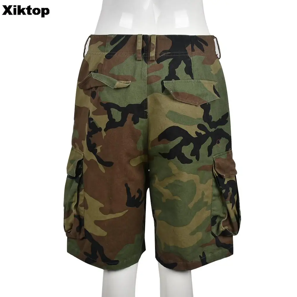 Xiktop Women Cargo Shorts Pants Camouflage Army Green Half Long Sexy Pockets Loose Summer Streetwear Outfits Shorts Wholesale