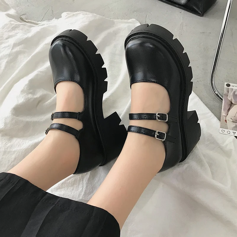 Spring Platform Leather Shoes Women Flats Casual Oxford Loafers Thick Bottom Ladies Wedge Lolita Shoes Mary Jane Women Moccasins