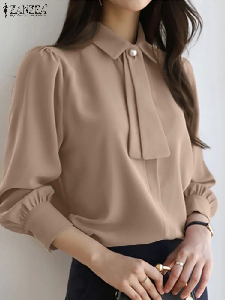 

ZANZEA Spring Lace Up Blouse 2023 Long Sleeve Fashion Women Solid Blouses Female Work OL Shirts Tunic Lady Office Shirt Chemise