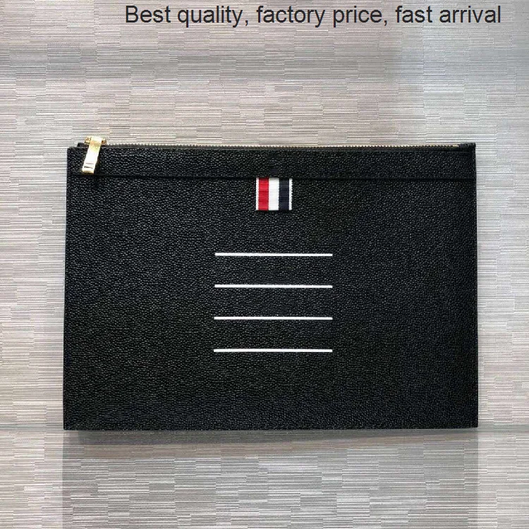 High quality luxury brand 2023 Fashion TB THOM Brand Briefcase Genuine Leather Messenger Striped Zipper Black Casual Envelope Ba