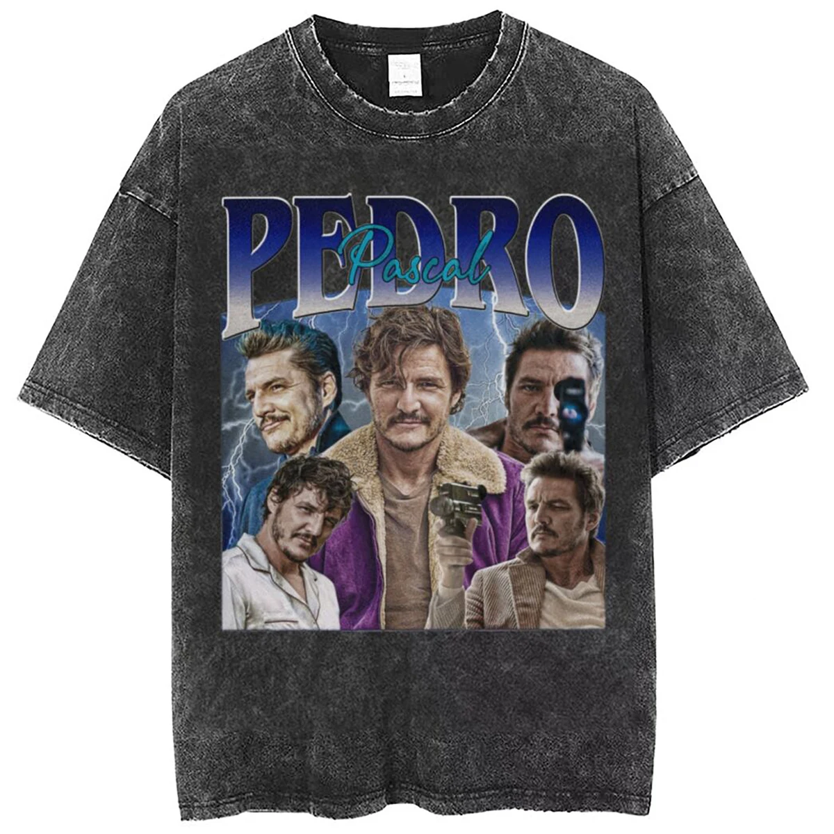 

Ретро-футболка Педро Паскаль, потертая Футболка Harajuku Merch, футболка с коротким рукавом и круглым вырезом, футболка из чистого хлопка