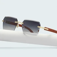 2022 vintage rimless sunglasses steampunk frameless eye glasses wood grain rectangle gafas oculos gradient shades sunglasses