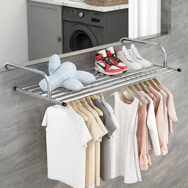 

Multi Functional Clothes Hanger, Stainless Steel Shoe Rack Balcony Drying Towel Coat Clothes Shoes Organizer Artifact