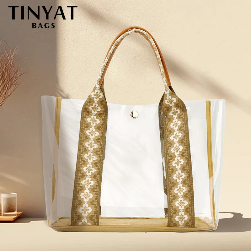 Женская прозрачная сумка-тоут TINYAT из ПВХ кошелек-клатч цвета хаки в богемном