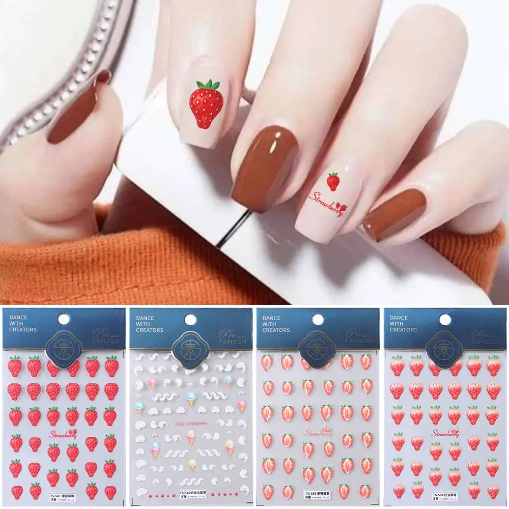 

High Quality Cute Ice Cream Embossed Nail Stickers Manicure Decal Nail Stickers 5D Nail Art Stickers