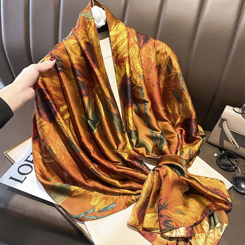 

180*90cm Luxury Brand Women Summer Silk Scarves Shawl Lady Wrap Soft Female Europe Designer Beach Bandanna foulard muffler pareo