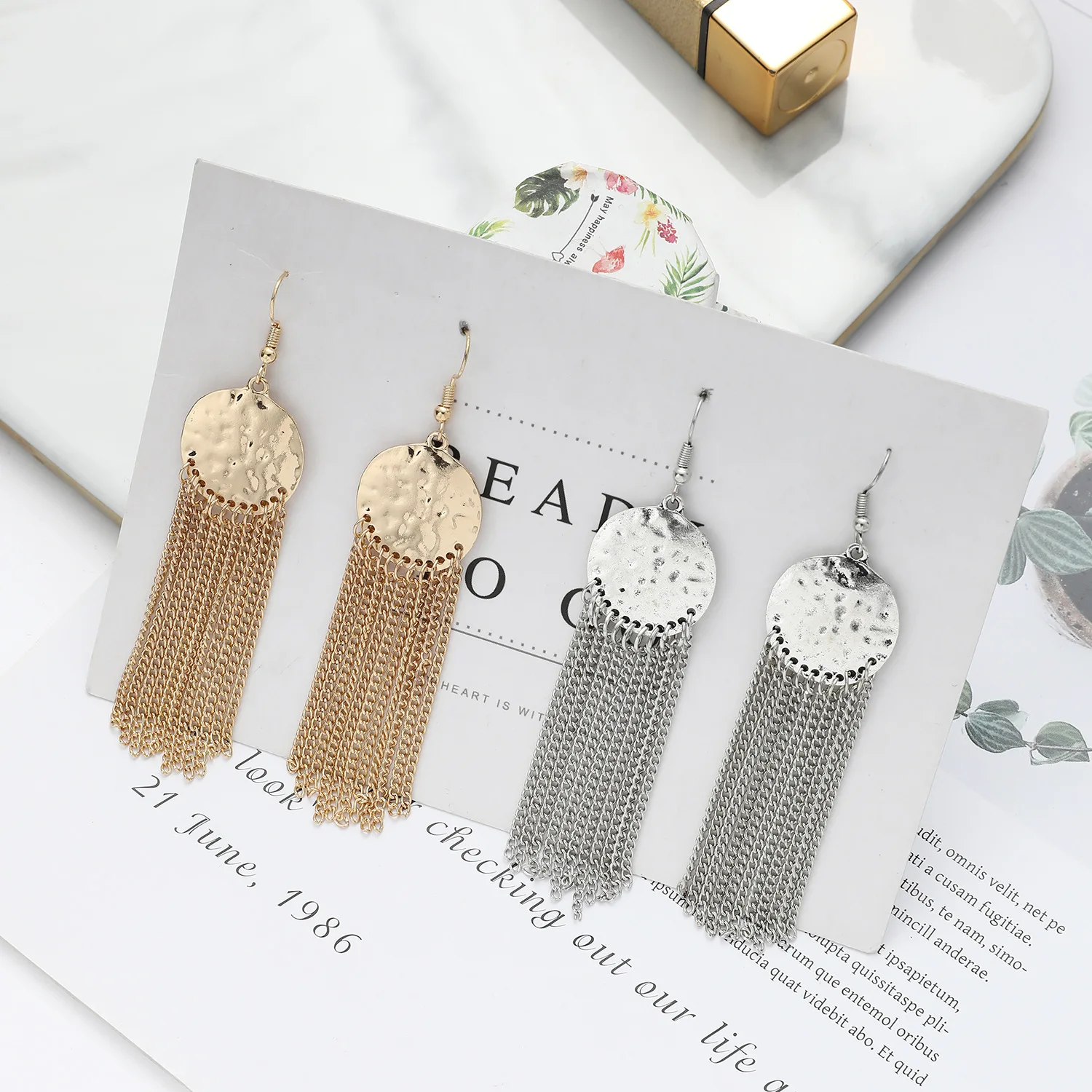 

New 202 Long Chain Tassel Earrings Retro Ethnic Style Round Personality Earrings