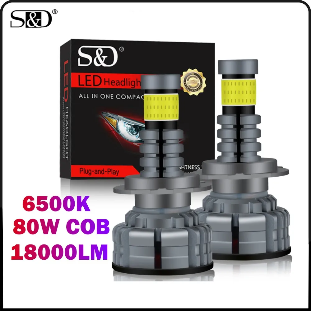 S&D H4 LED Headlight 18000LM COB Chip LED H7 H1 H11 9005 9006 HB3 HB4 80W 6500K PTF Led Headlight Bulb Auto Leds Light 12V 24V