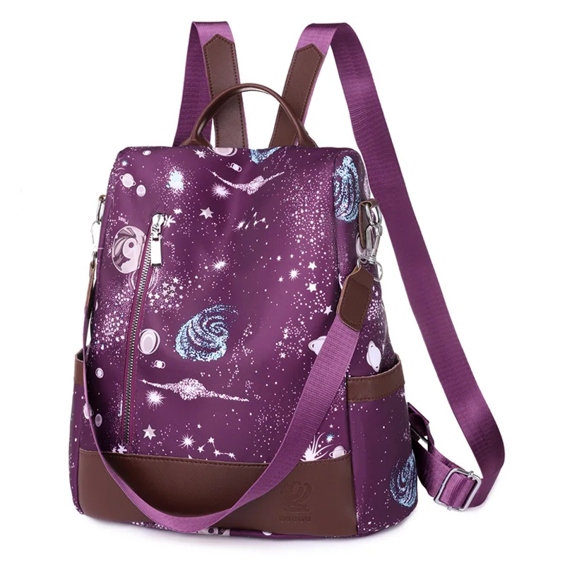 

2021 New Female School Backpacks Oxford Waterproof Women Backpack Starry Sky Printing Student School Bags Anti-theft Women Bags
