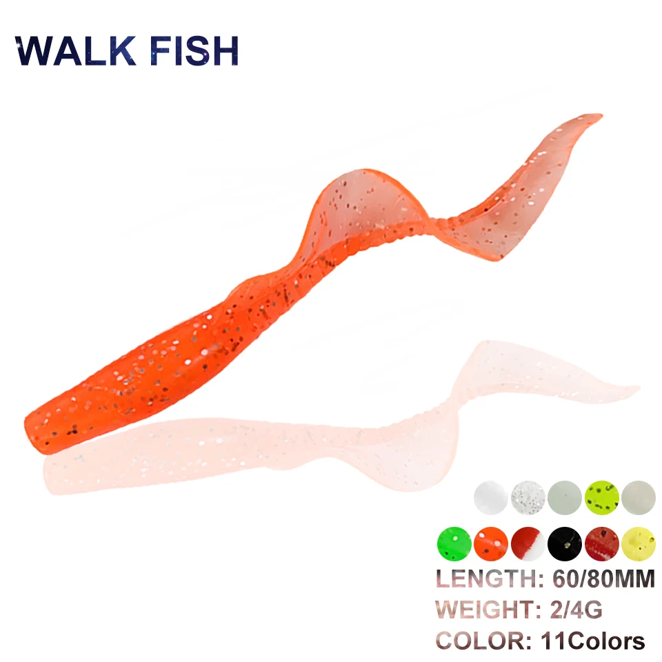

WALK FISH Мягкая силиконовая приманка 2/4 г, Реалистичная приманка в виде червей с блестками, приманка для окуня, щуки, свимбейт, воблеры, аксессуа...