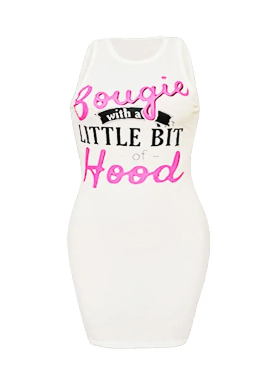 LW Plus Size Bodycon Dress Letter Print Bodycon Cami Dress Sleeveless Dress Ladies Stylish Solid Color Vestidos for Daily Wear